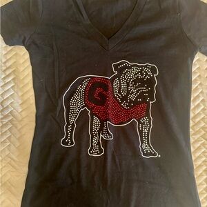 Black and Red Georgia Bulldog Graphic T-Shirt w rhinestone